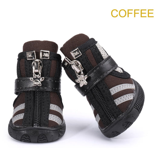 4 pcs/lot New Casual Dog Shoes Fashion Breathable Mesh Fabric Running Dog Boots with Zippers Dog Shoes Booties All Season Use