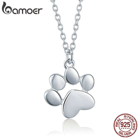 Sterling Silver Paw Necklace Dog Footprint Pendant Chain