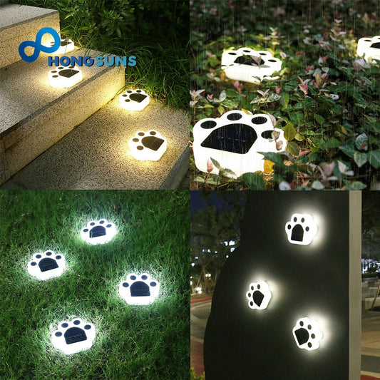 LED Solar Garden Light Outdoor Paw Prints. Waterproof Garden Lawn Lamp Decoration Dog Cat Animal Paw Print Lights Path String Paths Light