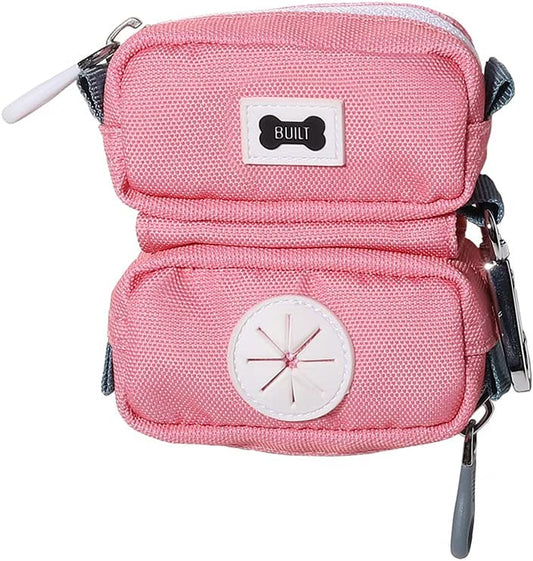 BUILT Duo Leash Bag (Pet Waste Bag & Treat Holder), Pink and Gray