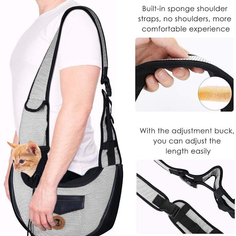 Benepaw Fashion Dog Sling Breathable Adjustable Padded Shoulder Strap Small Dog Bag Pocket Safety Rope Puppy Pet Carrier Cats