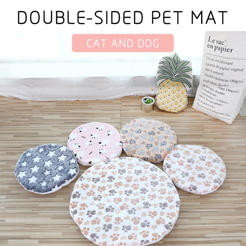 Round Dog Bed Mat Double-sided Pet Sleeping Bed For Dog Cat Washable Folding Pets Cushion Soft Warm Cat Blanket Dog Accessories