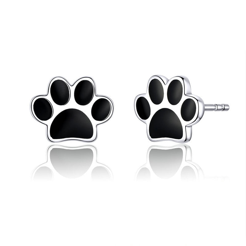 Sterling Silver Animal Paw Dog Cat Footprints Stud Earrings for Women Valentine&#39;s Day Gift SCE407
