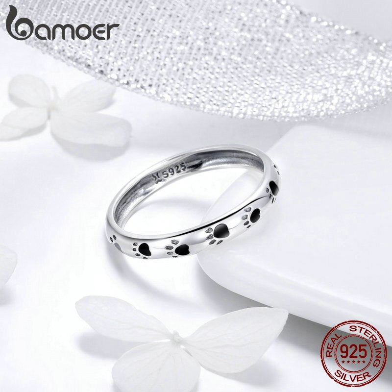 925 Sterling Silver Creative Dog Footprints Rings for Women Fashion Simple Valentine Day Confession Jewelry Gift SCR445