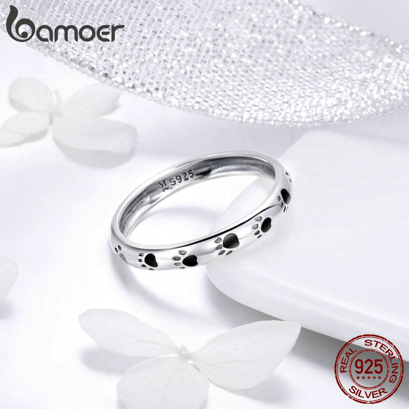 Pure Sterling Silver Creative Dog Footprints Rings for Women Fashion Simple Valentine Day Confession Jewelry Gift SCR445
