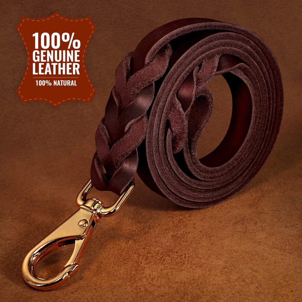 60 Inch Genuine Leather Dog Leash Strong Pet Dogs Lead Rope Large Dogs Walking Running Leashes for Pitbull German Shepherd