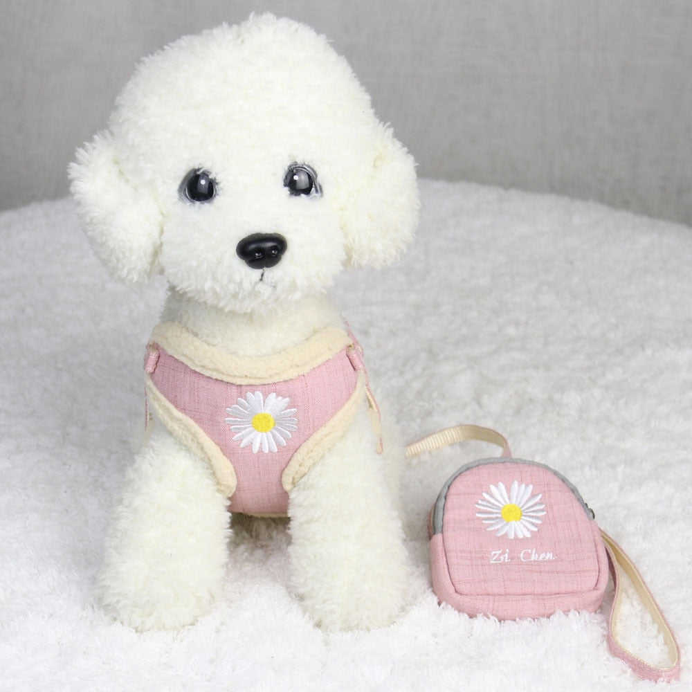 Dog Harness and Leash Set Snack Bag Soft Warm Embroidery Harnesses Leash for Small Medium Dogs Vest Outdoor Walking