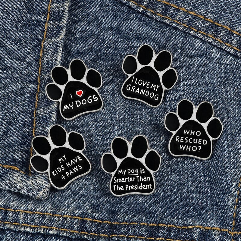 New Cute Dog Paw Brooch Footprints Letter Creative Enamel Pins Custom Metal Button Fashion Accessories Backpack Denim Badge Gift