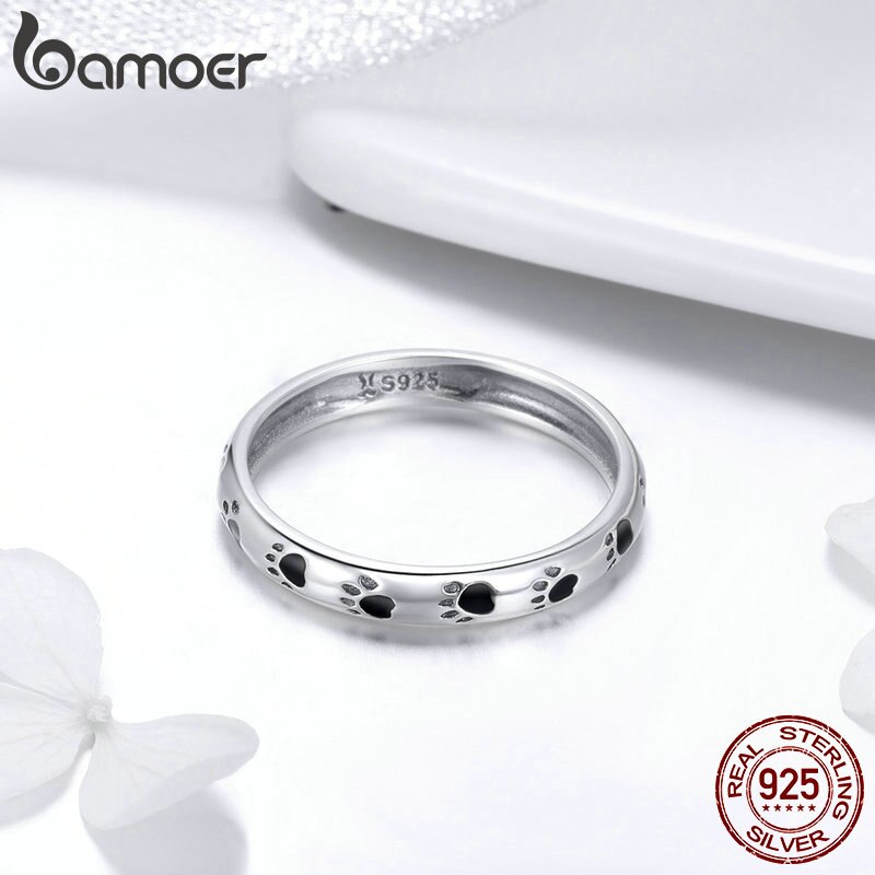 Pure Sterling Silver Creative Dog Footprints Rings for Women Fashion Simple Valentine Day Confession Jewelry Gift SCR445