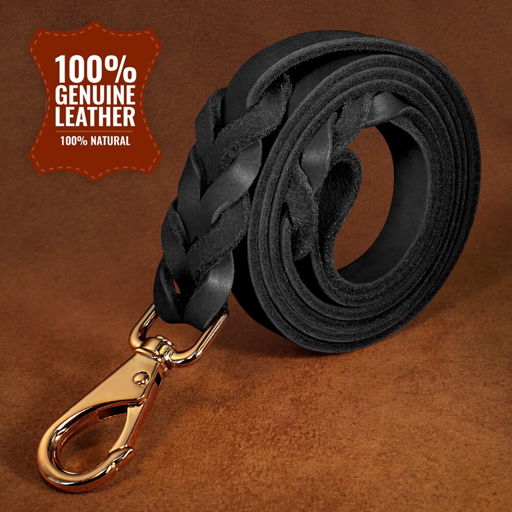 60 Inch Genuine Leather Dog Leash Strong Pet Dogs Lead Rope Large Dogs Walking Running Leashes for Pitbull German Shepherd