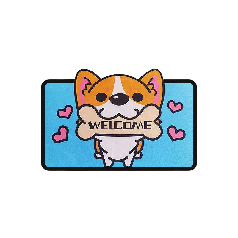 Cartoon Dog Welcome Entrance Doormats Carpets Rugs For Home Bath Living Room Floor Stair Kitchen Hallway Non-Slip Cat Dog Pet Gamer