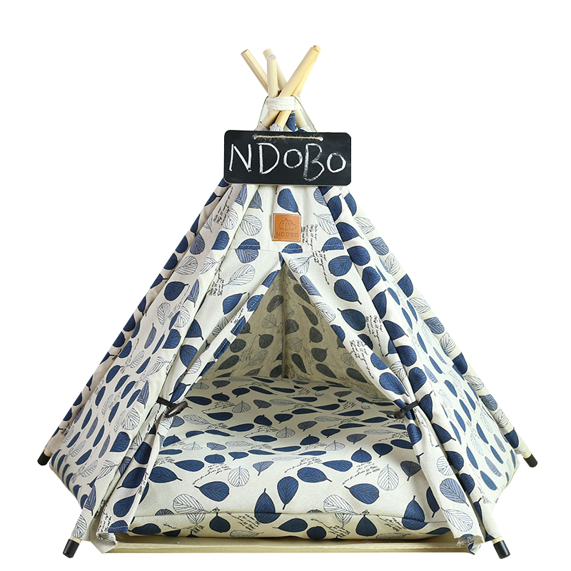 Pet Teepee Dog Cat Bed White Canvas Dog Cute House Portable Removable and Washable Dog Tents for Dog Puppy Cat (with Cushion)