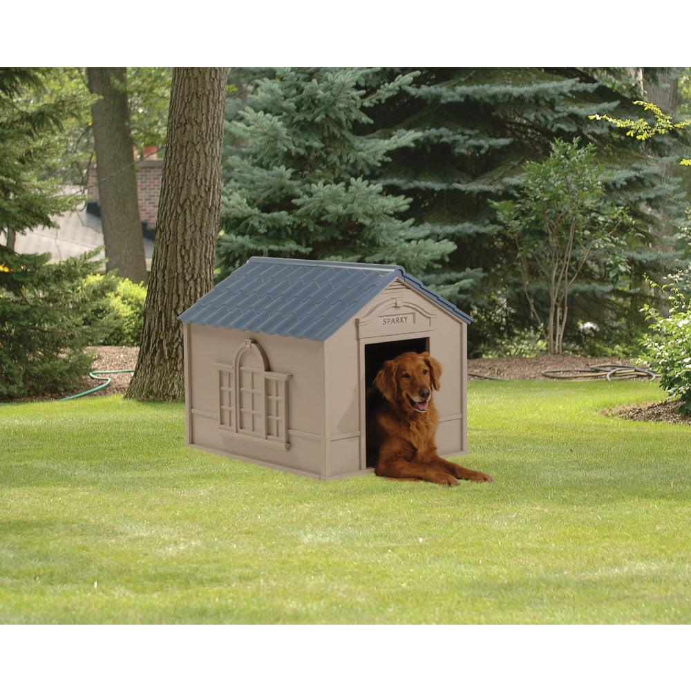 Deluxe Indoor / Outdoor Dog House for Medium/Large Breeds, Tan/Blue, Dog Kennel,dog Accessories