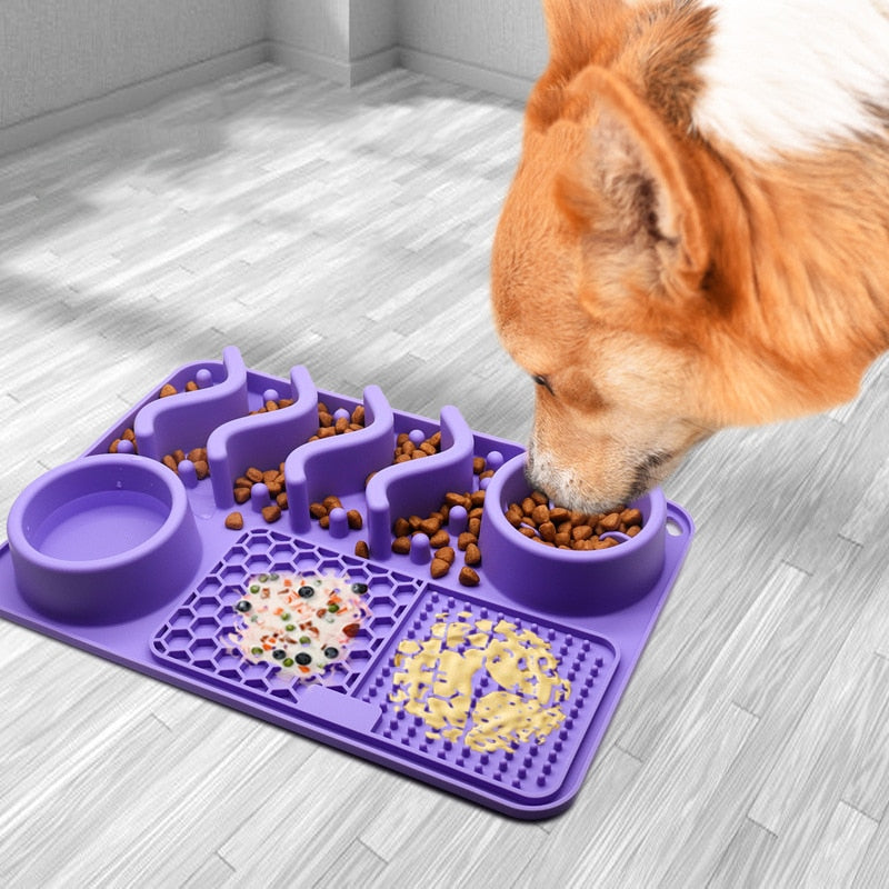 Cawayi Kennel Dog Cat Slow Food Bowl Pet Dog Feeding Bowl Silicone Dog Feeding Licking Mat Dog Healthy Slow Food Feeder Bowl Mat