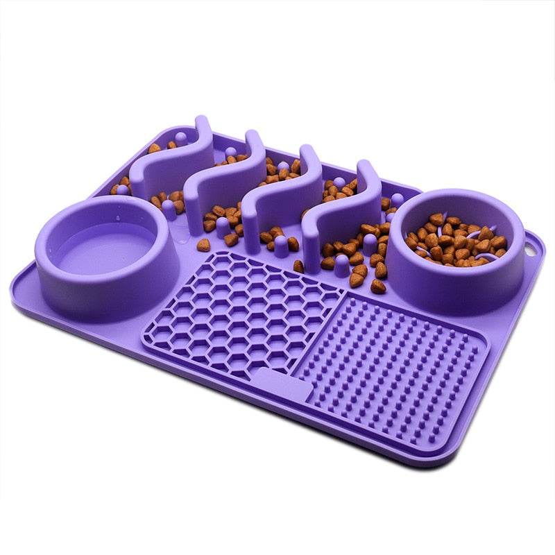 Cawayi Kennel Dog Cat Slow Food Bowl Pet Dog Feeding Bowl Silicone Dog Feeding Licking Mat Dog Healthy Slow Food Feeder Bowl Mat