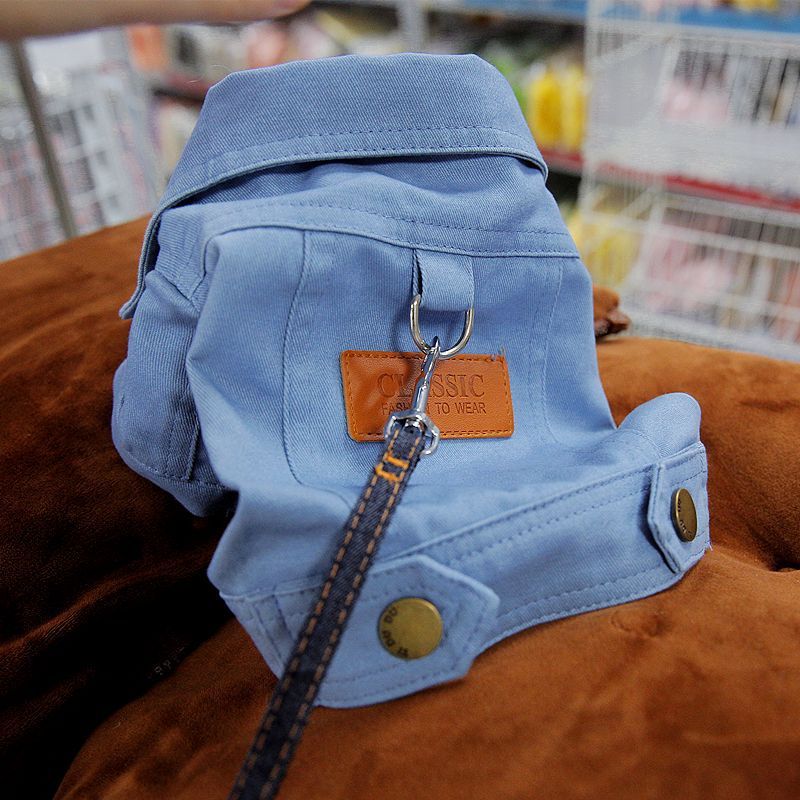 Spring Dog Suit Outfits Denim Coat Clothes with D Leash Ring for Small Medium Large Dogs Puppies Pet Color Jean small Dog Costume