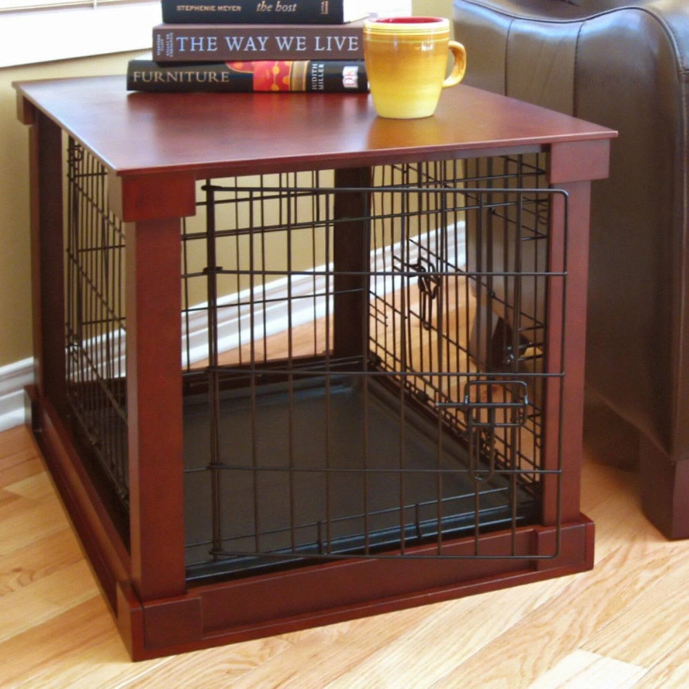 Merry Products Pet Dog Crate End Table with Cover, Mahogany, Medium, 30L x 19W x 21H in.