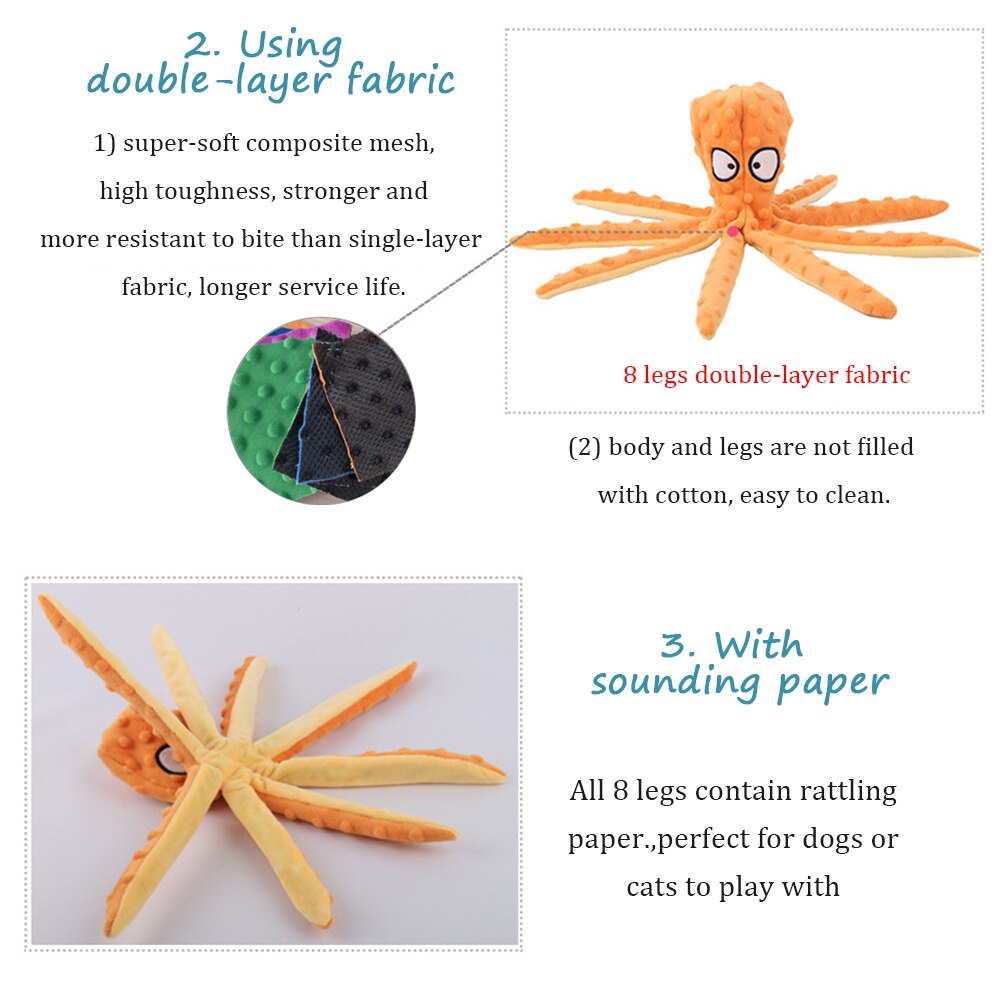 Dog Toy Squeaky Pet Plush Toy Voice Octopus Bite Resistant Interactive Pet Dog Teeth Cleaning Chew Toys Puzzle Pet Supplies