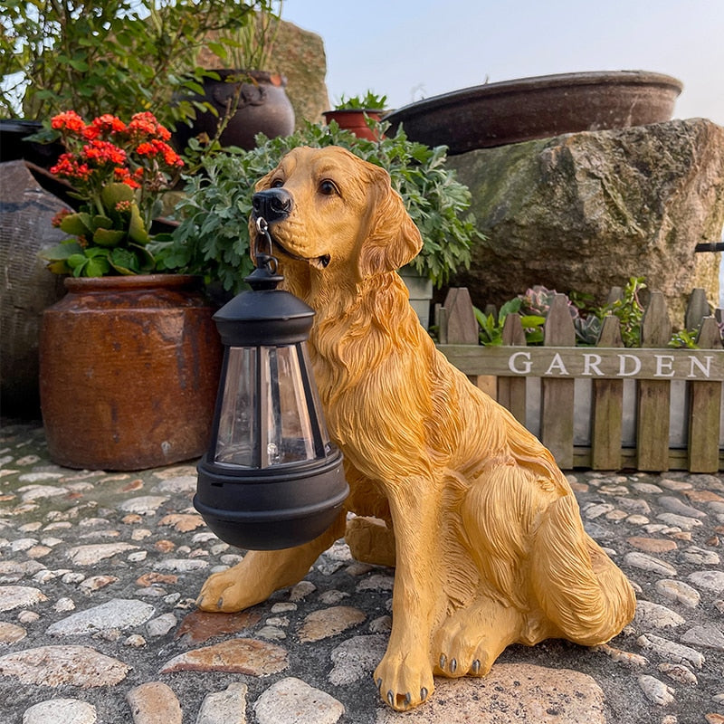 Solar Animal Dog Light  Waterproof Resin Dog Statue Led Night Lights For Pathway Yard Garden Wildlife Decoration