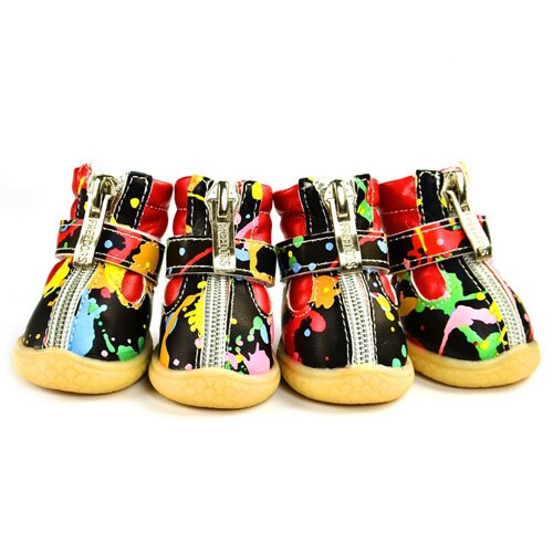 Newest Pet Dog Shoes Winter or Summer Super Warm White Black. Retro Pattern.  4pcs/set Dog Boots Zipper Anti-Slip XS XL Shoes Snow Cute