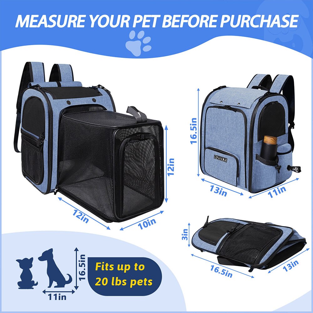 Pet Backpack Expandable Foldable Easy Carry Carrier for Small Medium Dog and Cat Transport Dog Bag Large Space Pets Carrier with Zipper