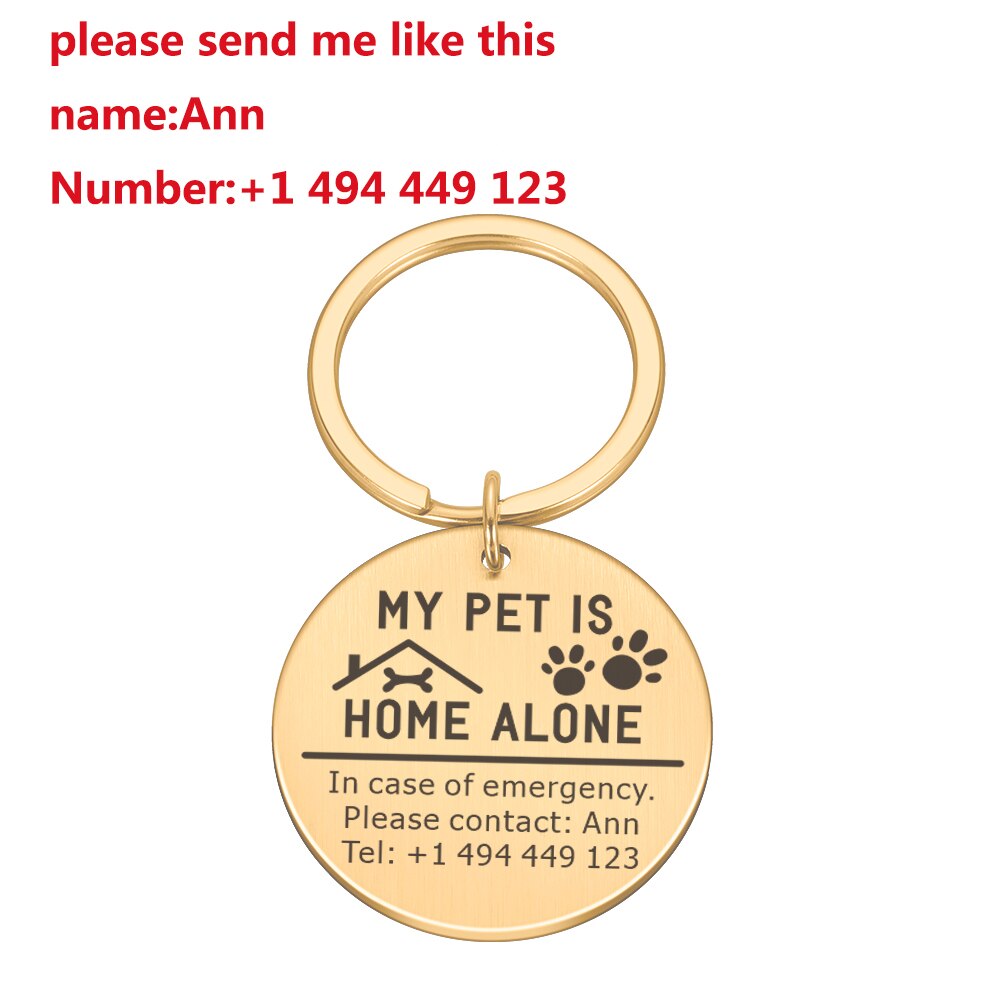 My Pet Is Home Alone Square Keychain. Stainless Steel keychain lets everyone know your precious pet is home alone.