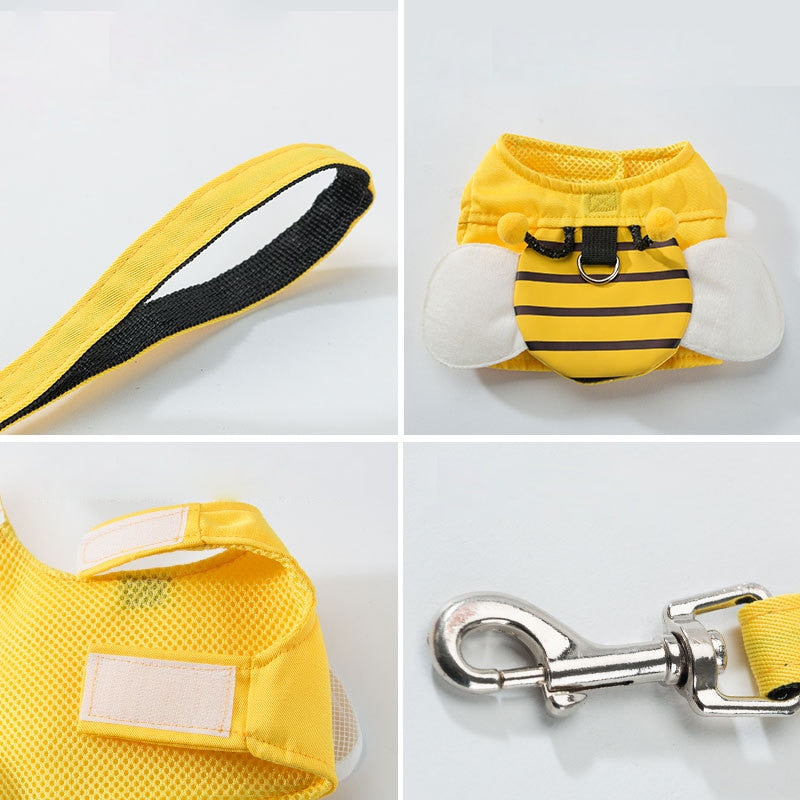 Funny Bee Vest Dog Harness and Leash! D-ring for easy leash attachment. Various sizes. Summer,beach, walking fun!