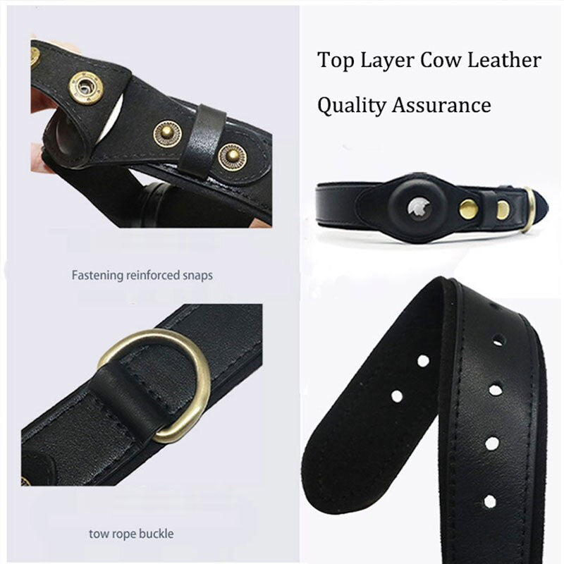 Leather Apple Airtag Pet Dog Collar GPS Position Tracker Case Labrador Big Dogs Top  Layer Cowhide AirTag Accessories