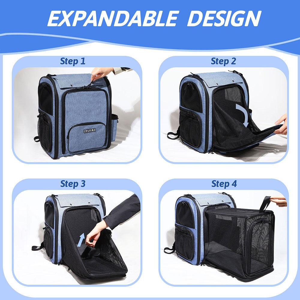 Pet Backpack Expandable Foldable Easy Carry Carrier for Small Medium Dog and Cat Transport Dog Bag Large Space Pets Carrier with Zipper