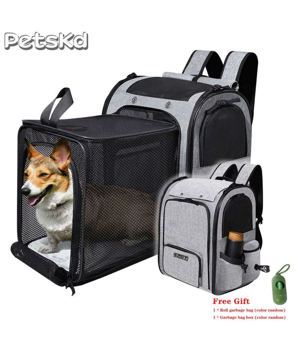 Pet Backpack Expandable Foldable Easy Carry Carrier for Small Medium Dog and Cat Transport Dog Bag Large Space Pets Carrier with Zipper