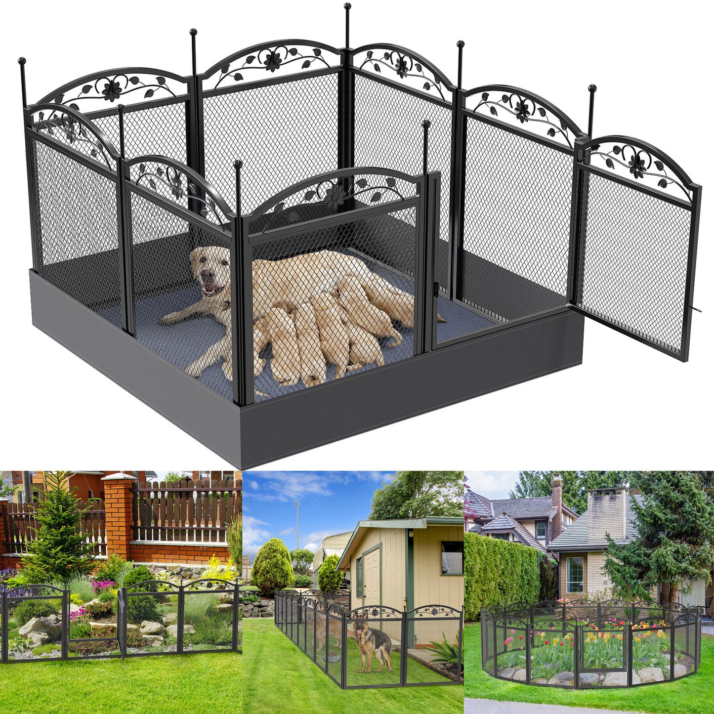 Dog Playpen Fence Detachable Play Pen Exercise Puppy Kennel Cage Dogs Supplies Dog Fences 8 Panels with Waterproof Fertility Pad