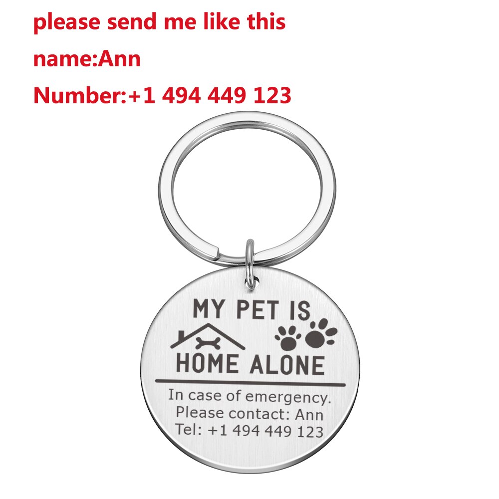 My Pet Is Home Alone Square Keychain. Stainless Steel keychain lets everyone know your precious pet is home alone.