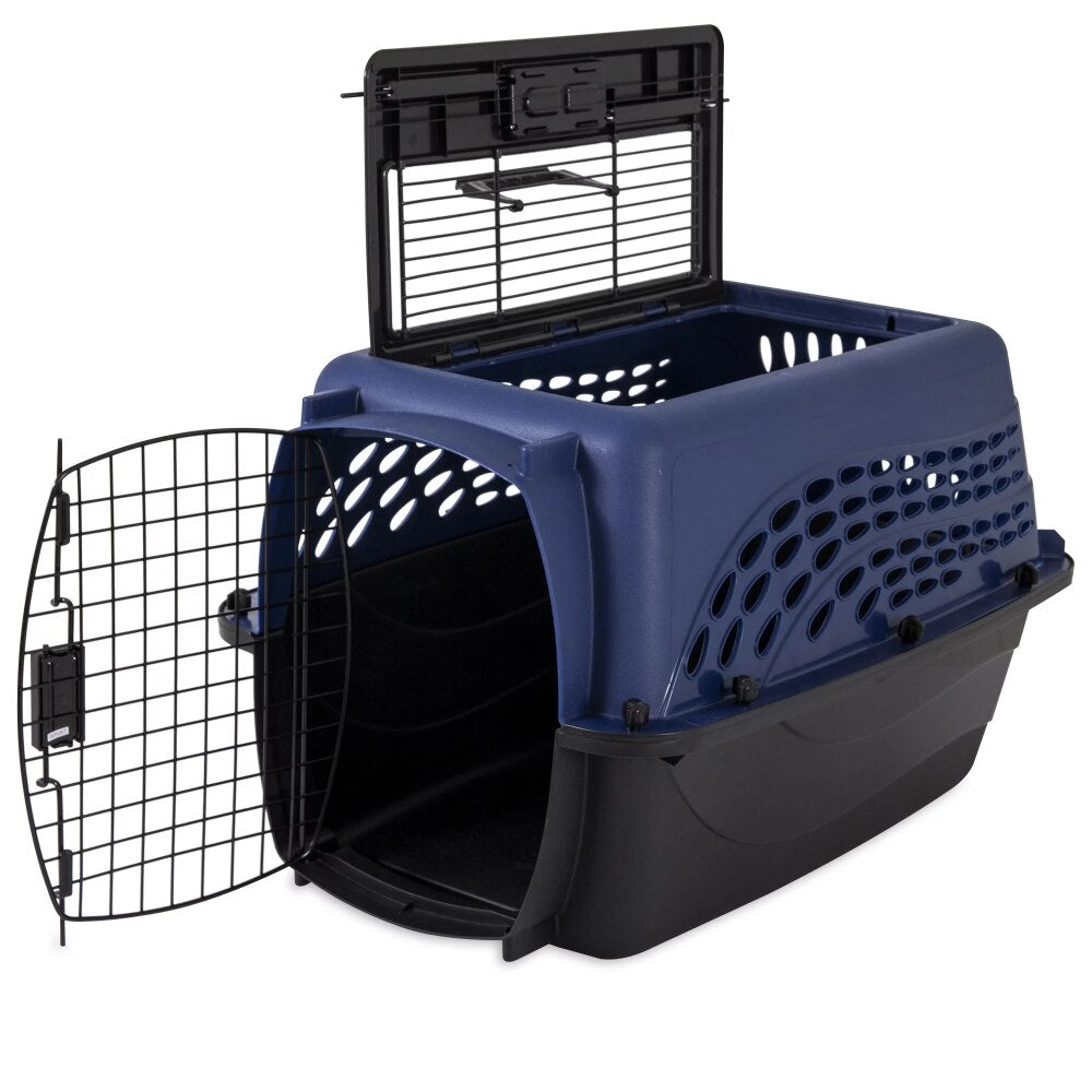 2-Door Top Load Dog Kennel, Blue, Small, 24in Length Cages
