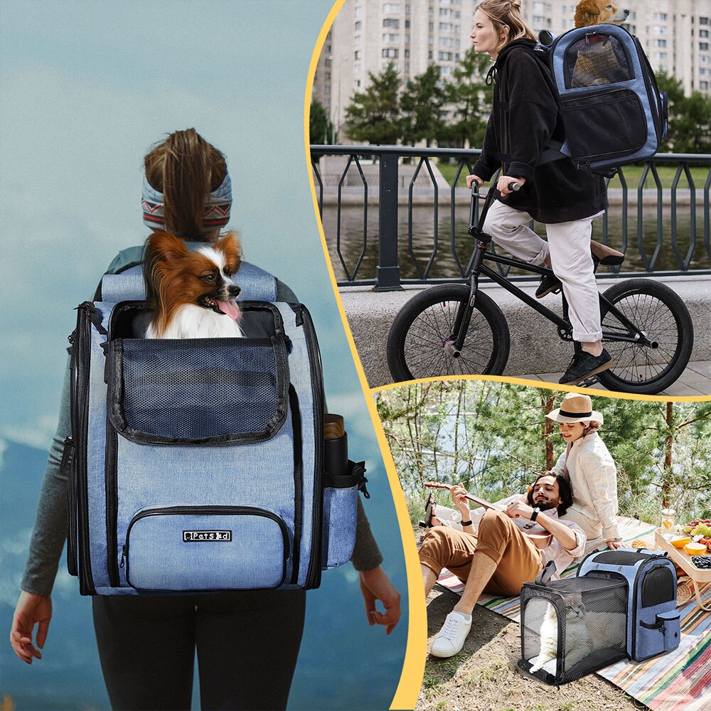 Pet Backpack Expandable Foldable Easy Carry Carrier for Small Medium Dog and Cat Transport Dog Bag Large Space Pets Carrier with Zipper