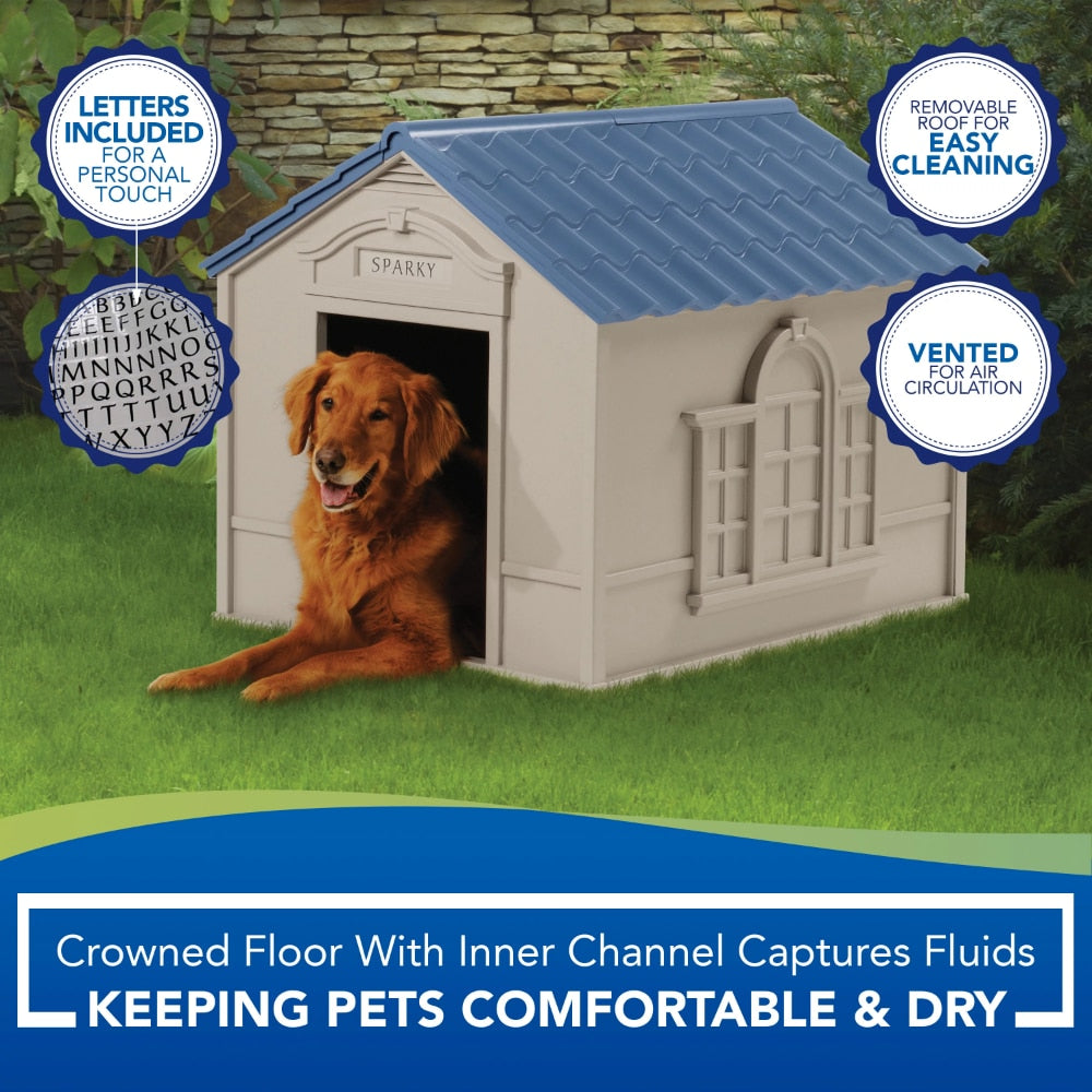 Deluxe Indoor / Outdoor Dog House for Medium/Large Breeds, Tan/Blue, Dog Kennel,dog Accessories