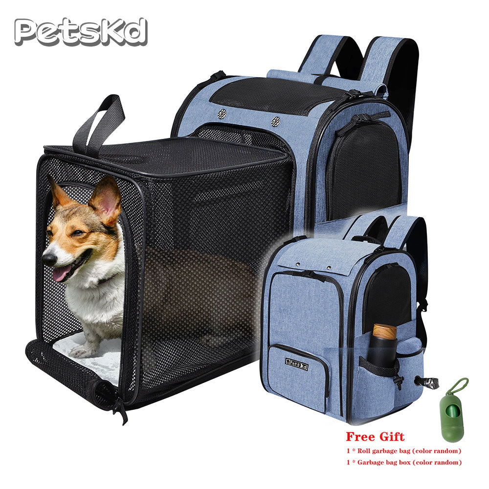 Pet Backpack Expandable Foldable Easy Carry Carrier for Small Medium Dog and Cat Transport Dog Bag Large Space Pets Carrier with Zipper