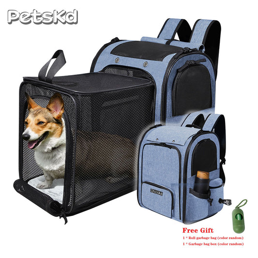 Pet Backpack Expandable Foldable Easy Carry Carrier for Small Medium Dog and Cat Transport Dog Bag Large Space Pets Carrier with Zipper