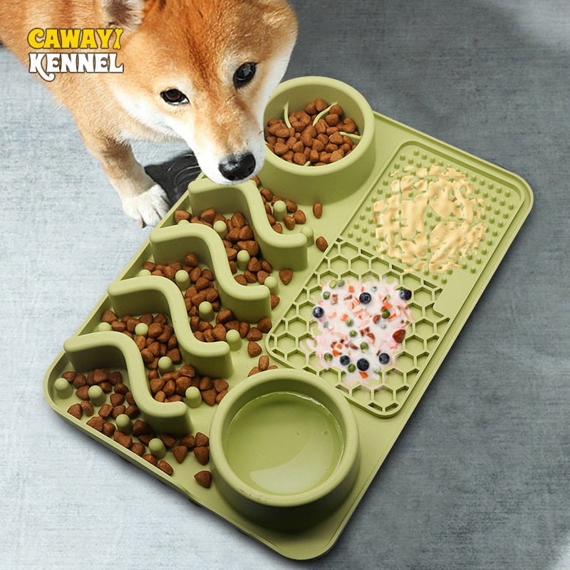 Cawayi Kennel Dog Cat Slow Food Bowl Pet Dog Feeding Bowl Silicone Dog Feeding Licking Mat Dog Healthy Slow Food Feeder Bowl Mat