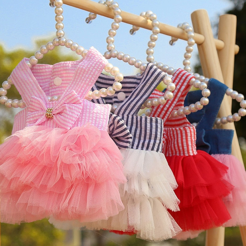 Summer Stripe Suspender Mesh Skirt Fashion Pet Cake Dress Dog Cute Clothes Clothes Pet Products