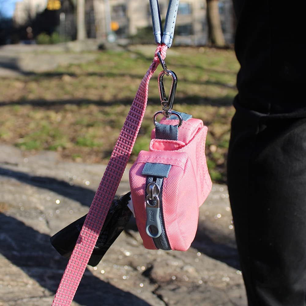 BUILT Duo Leash Bag (Pet Waste Bag & Treat Holder), Pink and Gray